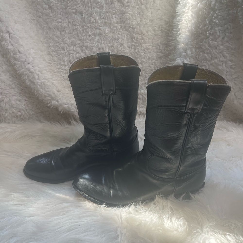 Vintage Justin Classic Black Roper USA Style 3133 Cowboy Boots Mens Size 8 - Picture 4 of 15